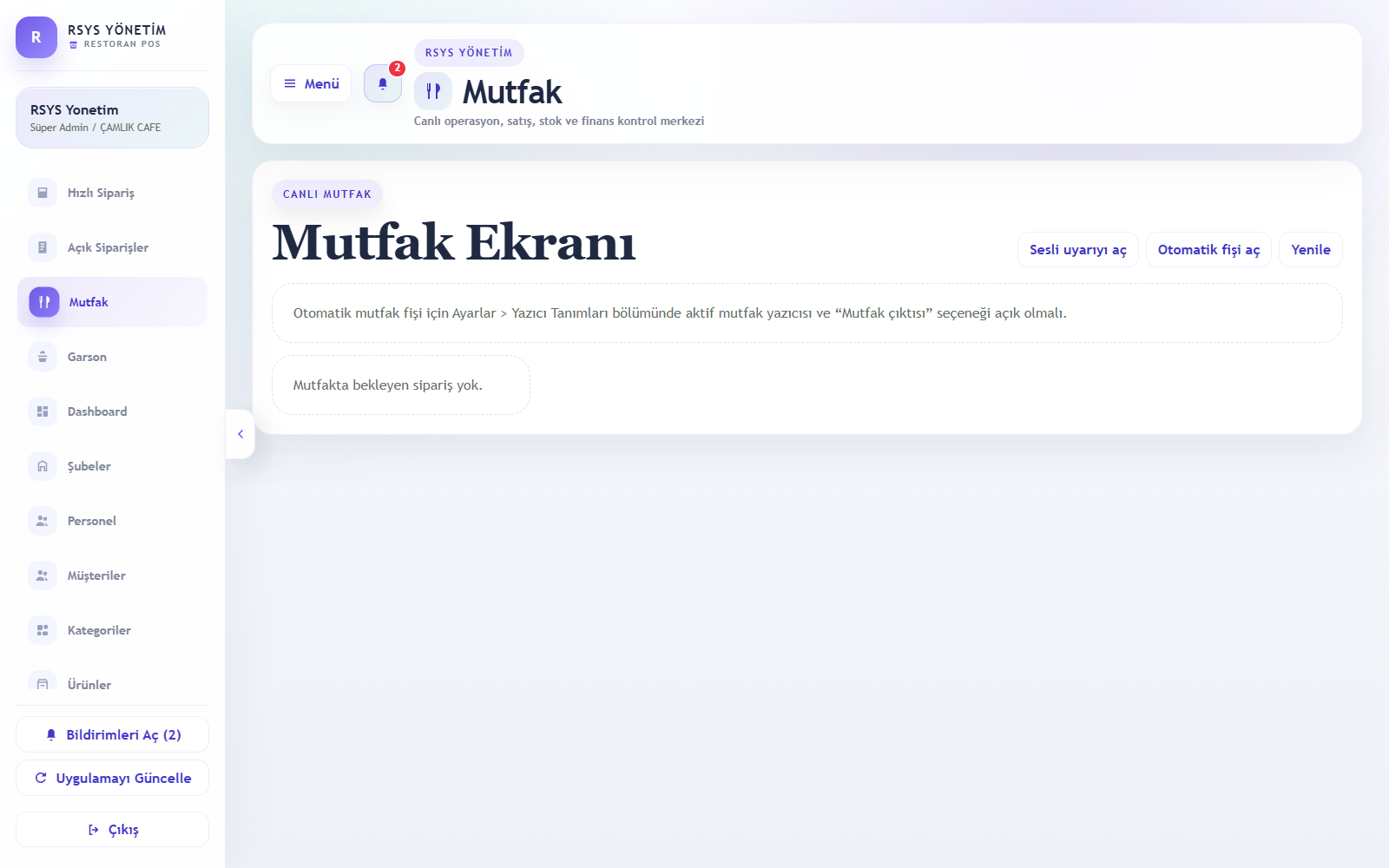 Lokanta Sistemi mutfak ekranı