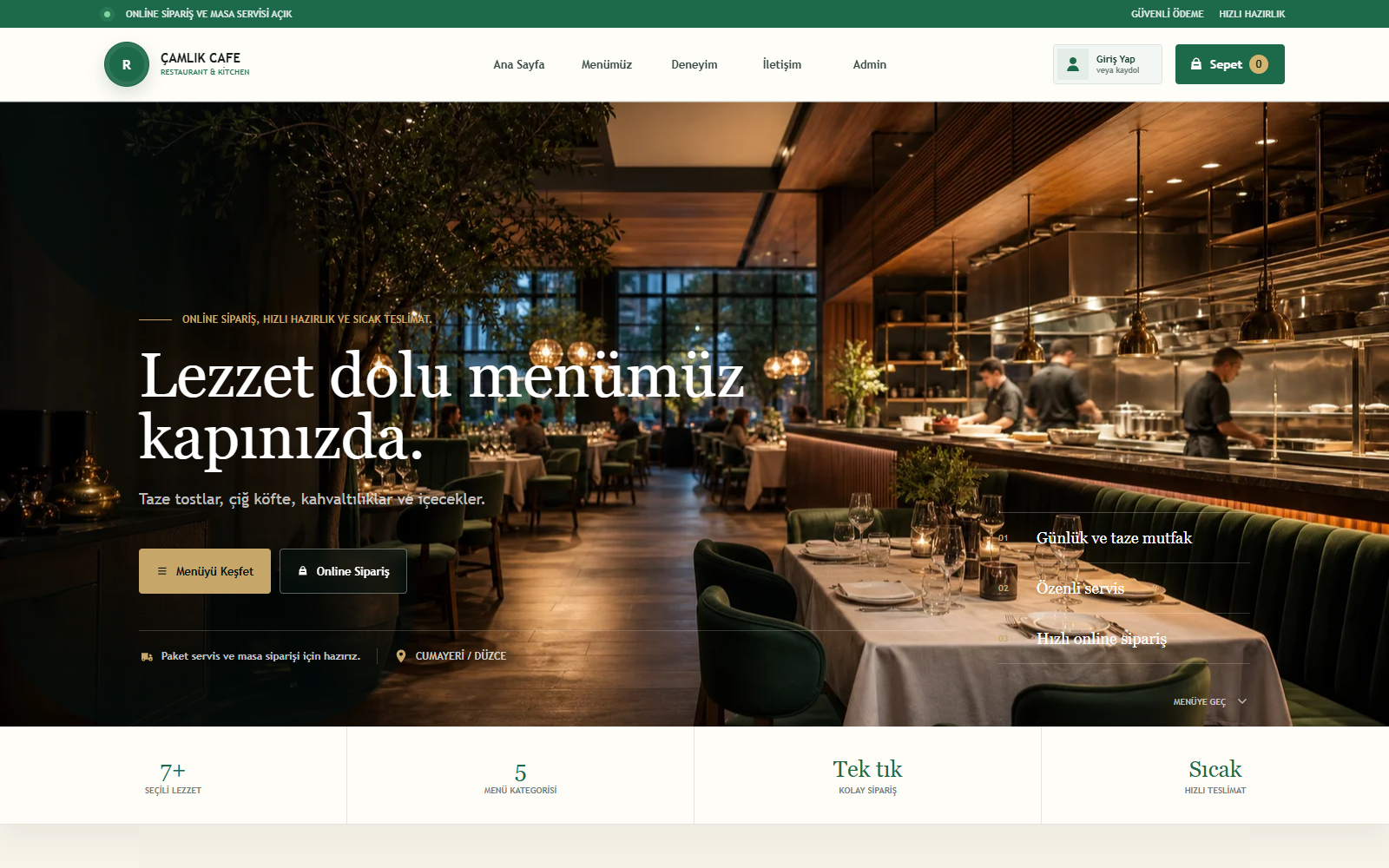 Lokanta Sistemi restoran vitrini ve online menü ekranı