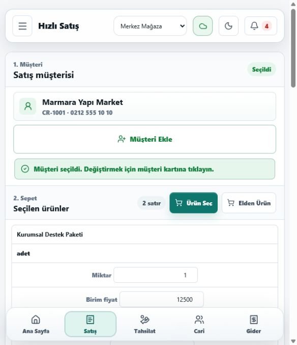 Ön Muhasebe mobil hızlı satış ekranı